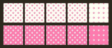 Kedi pembesi, kusursuz desenler ayarlandı. Pembe kedi pençesi desenleri koleksiyonu