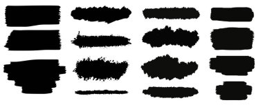Bir dizi siyah boya darbesi. Pis fırça koleksiyonu