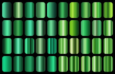 Yeşil metalik eğimler ayarlandı. Yeşil gradyan koleksiyonu