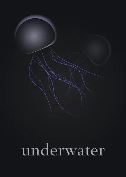 Karanlık posterdeki denizanası. Denizanası sualtı posteri