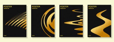 Altın soyut şekilli siyah desenli posterler.