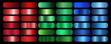 Kırmızı yeşil mavi gradyan kümesi. Metalik gradyan koleksiyonu