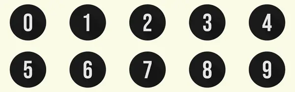 Siyah daire sayı simgeleri ayarlandı. 0 'dan 9' a kadar olan sayılar. Numara düğmesi koleksiyonu