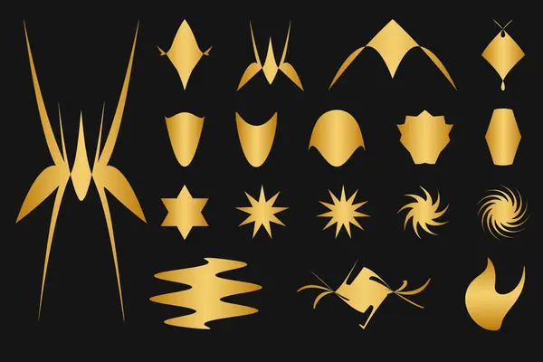 Tasarım için bir dizi altın element. Soyut grafik geometrik elementler