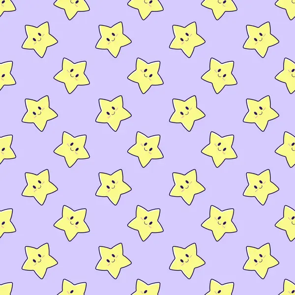Mutlu sarı kawaii yıldızları kusursuz desen. Kawaii sevimli yıldız deseni. Bebek kıyafetleri
