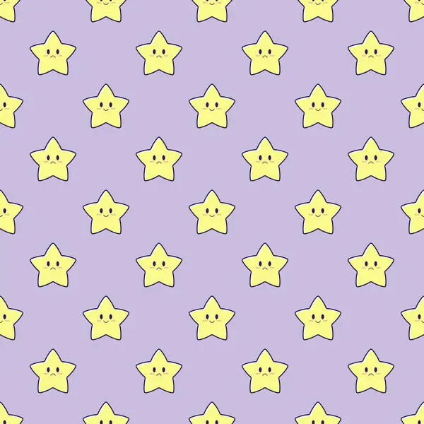 Mutlu ve üzgün sarı kawaii yıldızları kusursuz desen. Kawaii sevimli yıldız deseni. Bebek kıyafetleri