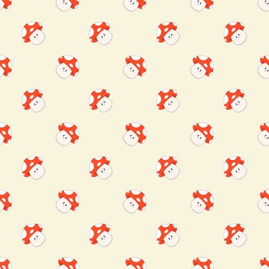 Mutlu ve üzgün kırmızı kawaii mantarları pürüzsüz desen. Kawaii şirin mantar deseni. Bebek kıyafetleri