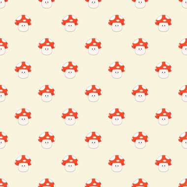 Mutlu ve üzgün kırmızı kawaii mantarları pürüzsüz desen. Kawaii şirin mantar deseni. Bebek kıyafetleri