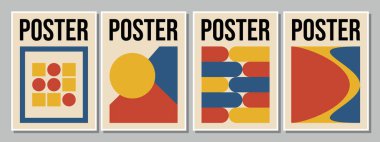 Klasik geometrik posterler. Retro grafik tasarım kapakları ayarlandı. Renkli poster şablonları