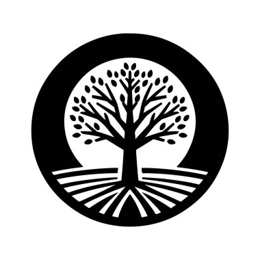 A vector silhouette image of a tree icon clipart