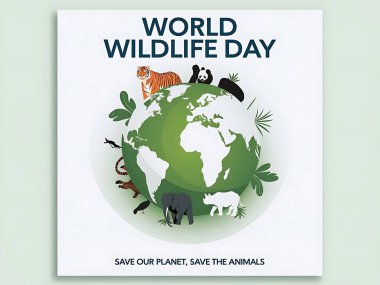 Minimalist World Wildlife Day Poster with Green Earth Theme clipart