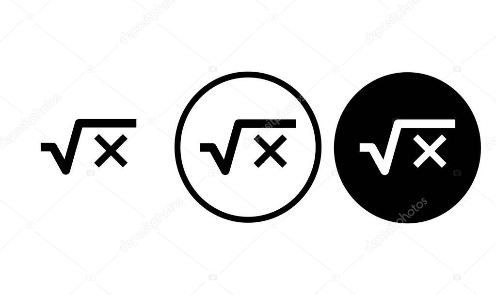 Icon square root black outline for web site design and mobile dark mode apps Vector illustration on a white background