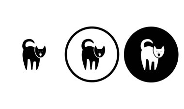 kedi simgesi siyah taslağı web sitesi tasarımı ve mobil karanlık mod uygulamaları için beyaz arkaplan üzerinde Vektör illüstrasyonu