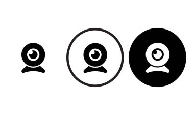 Web kamerası simgesi web sitesi tasarımı ve mobil karanlık mod uygulamaları için siyah taslağı beyaz arkaplan üzerinde Vektör illüstrasyonunu ayarladı