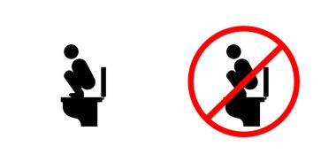 simge uyarısı Web sitesi tasarımı ve mobil karanlık mod uygulamaları için siyah klozet kapağı ana hatlarına basmayın beyaz arkaplan üzerinde Vektör illüstrasyonları