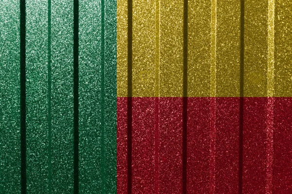 Bandeira Texturizada Benim Parede Metal Fundo Geométrico Abstrato Natural Colorido — Fotografia de Stock