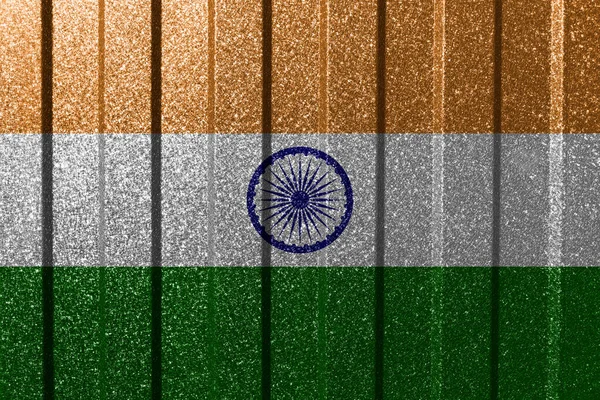 金属墙上有印度的纹理国旗 色彩斑斓的带有线条的自然抽象几何背景 — 图库照片