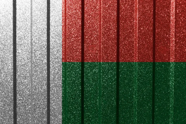 Texturovaná Vlajka Madagaskaru Kovové Zdi Barevné Přírodní Abstraktní Geometrické Pozadí — Stock fotografie