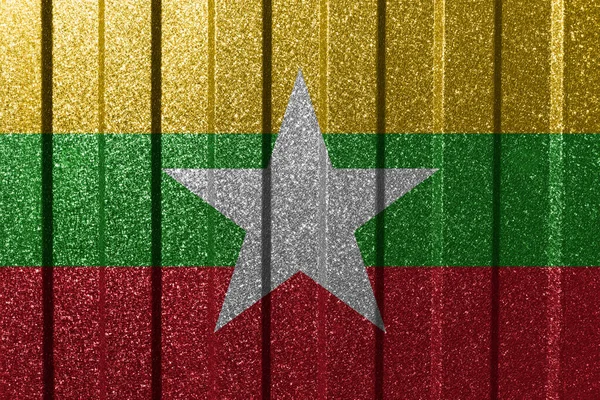 Myanmar Texturált Zászlója Fémfalon Színes Természetes Absztrakt Geometriai Háttér Vonalak — Stock Fotó