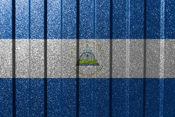 Texturierte Flagge Nicaraguas Auf Einer Metallwand Bunte Natürliche Abstrakte Geometrische — Stockfoto