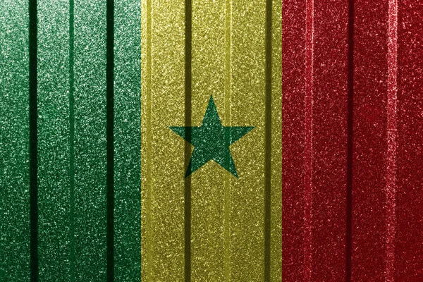 Текстував Прапор Сенегалу Металевій Стіні Кольорове Природне Абстрактне Тло Лініями — стокове фото