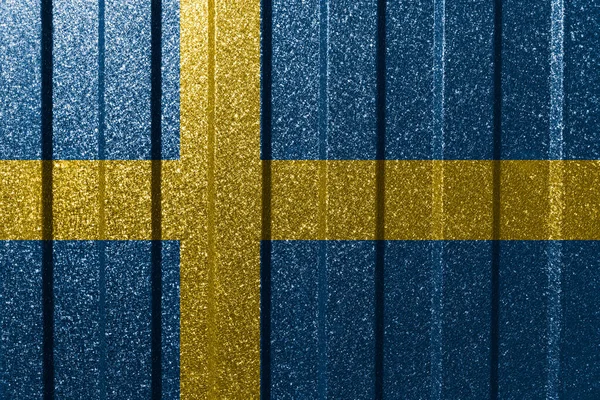 Bandeira Texturizada Suécia Parede Metal Fundo Geométrico Abstrato Natural Colorido — Fotografia de Stock