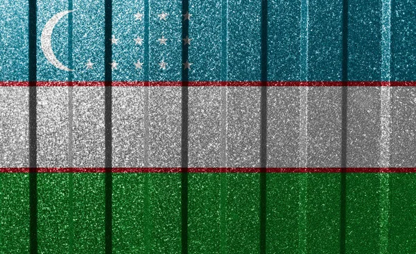 Üzbegisztán Texturált Zászlója Fémfalon Színes Természetes Absztrakt Geometriai Háttér Vonalak — Stock Fotó