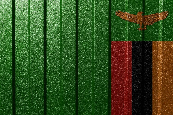 Zambia Texturált Zászlója Fémfalon Színes Természetes Absztrakt Geometriai Háttér Vonalak — Stock Fotó