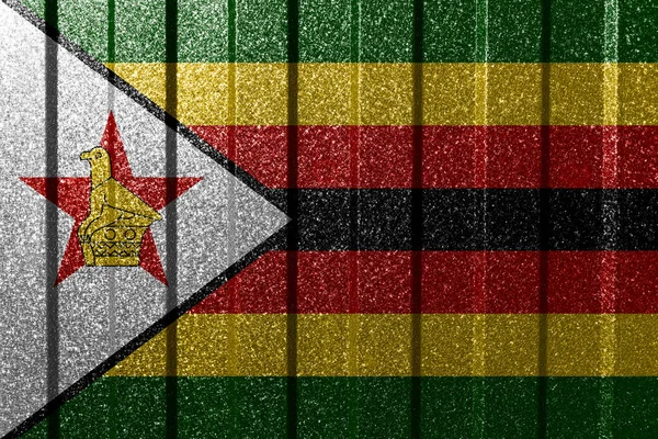 Bandiera Strutturata Dello Zimbabwe Parete Metallica Colorato Sfondo Geometrico Astratto — Foto Stock