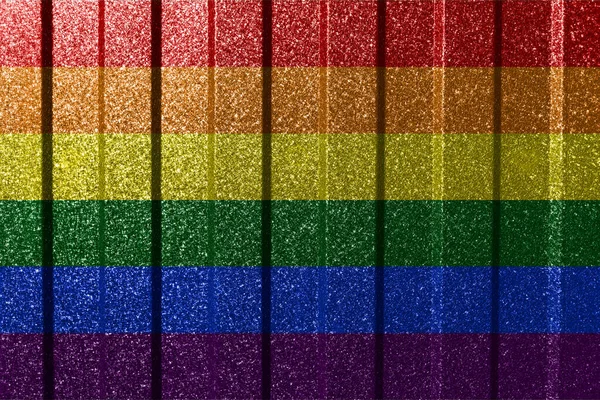 五彩缤纷的彩虹旗 Lgbt社区 金属墙上 色彩斑斓的带有线条的自然抽象几何背景 — 图库照片