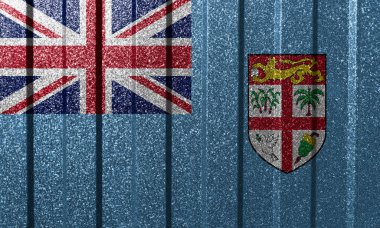 Metal duvarda Fiji bayrağı var. Çizgileri olan renkli doğal soyut geometrik arkaplan.