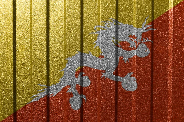 Прапор Бутану Металевій Стіні Кольорове Природне Абстрактне Тло Лініями — стокове фото