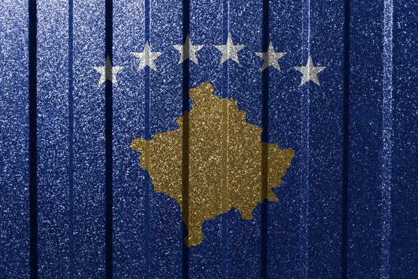 Текстурированный Флаг Косово Металлической Стене Красочный Естественный Абстрактный Геометрический Фон — стоковое фото