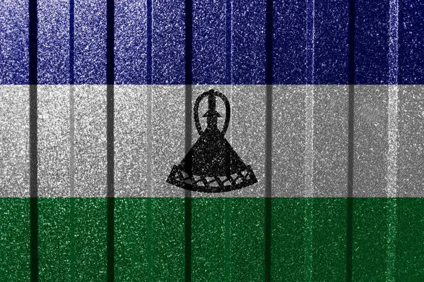 Texturerad Flagga Lesotho Metallvägg Färgglada Naturliga Abstrakt Geometrisk Bakgrund Med — Stockfoto