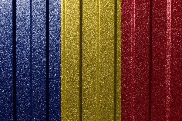 Bandeira Texturizada Romênia Parede Metal Fundo Geométrico Abstrato Natural Colorido — Fotografia de Stock