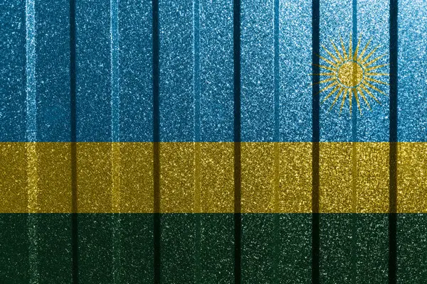 Bandeira Texturizada Ruanda Parede Metal Fundo Geométrico Abstrato Natural Colorido — Fotografia de Stock