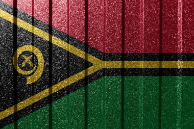 Metal duvarda desenli Vanuatu bayrağı. Çizgileri olan renkli doğal soyut geometrik arkaplan.