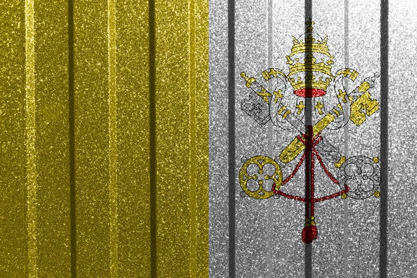 Vatikán Színezett Zászlója Fémfalon Színes Természetes Absztrakt Geometriai Háttér Vonalak — Stock Fotó