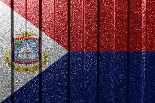 Bandeira Texturizada Sint Maarten Parede Metal Fundo Geométrico Abstrato Natural — Fotografia de Stock