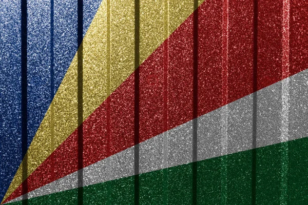 Σημαία Των Σεϋχελλών Μεταλλικό Τοίχο Πολύχρωμο Φυσικό Αφηρημένο Γεωμετρικό Υπόβαθρο — Φωτογραφία Αρχείου