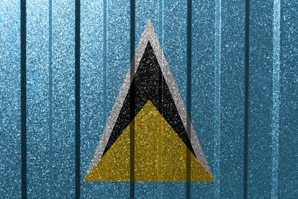 金属の壁にセントルシアの繊維旗 線のあるカラフルな自然抽象幾何学的背景 — ストック写真
