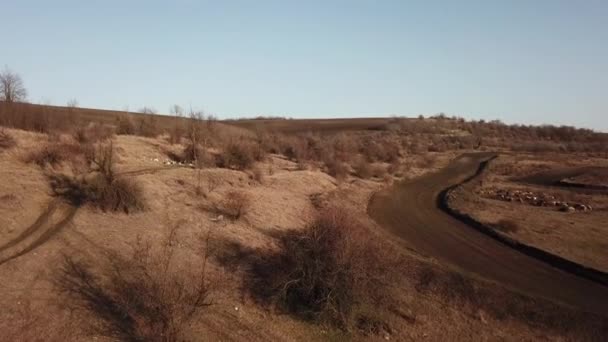 Aerial View Dirty Rural Road Dry Field — Vídeo de stock