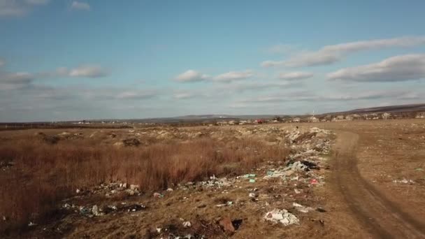 Garbage Polluted Dirty Field Aerial View — Stockvideo