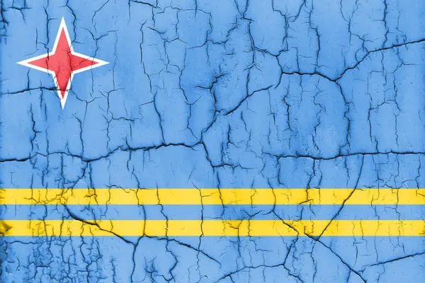Bandeira Aruba Parede Rachada Fundo Texturizado — Fotografia de Stock