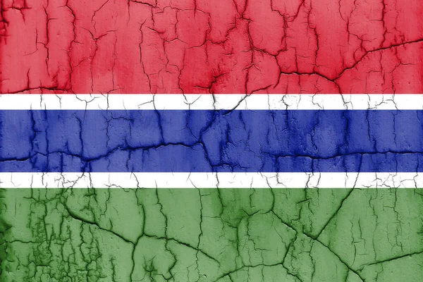 Прапор Гамбії Зламаній Стіні Текстурованому Тлі — стокове фото