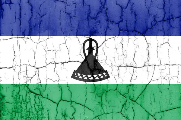 Σημαία Του Λεσότο Ραγισμένο Τοίχο Υφή Φόντου — Φωτογραφία Αρχείου