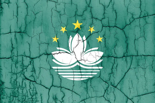 Bandeira Macau Parede Rachada Fundo Texturizado — Fotografia de Stock