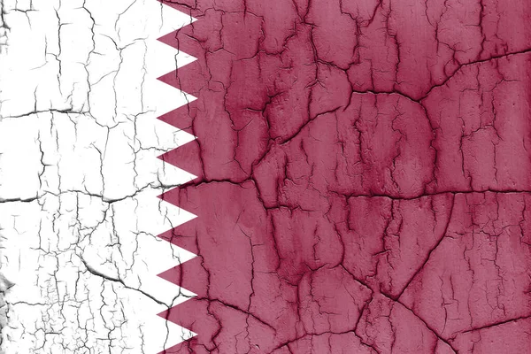 Zászló Katar Repedt Fal Texturált Háttér — Stock Fotó