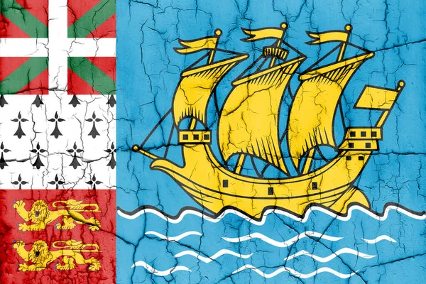 stock image Flag of Saint-Pierre and Miquelon on cracked wall, textured background.