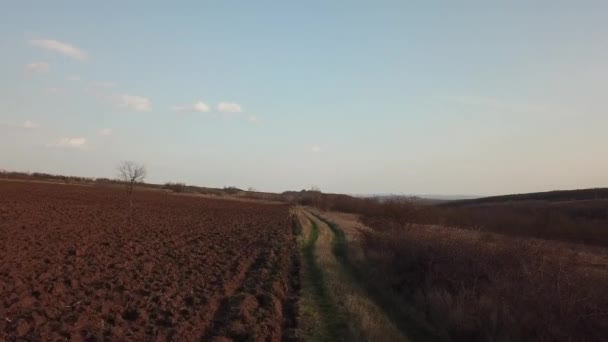 Luchtfoto Van Landelijke Weg Buurt Van Landbouwgrond Vruchtbare Grond Lentedag — Stockvideo